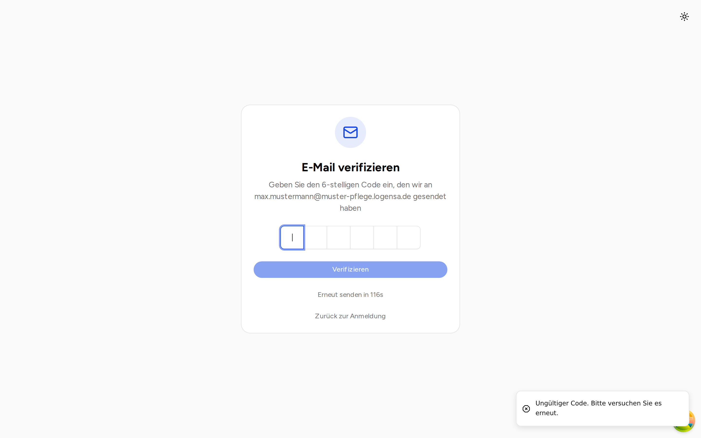 Verifizierungscode eingeben