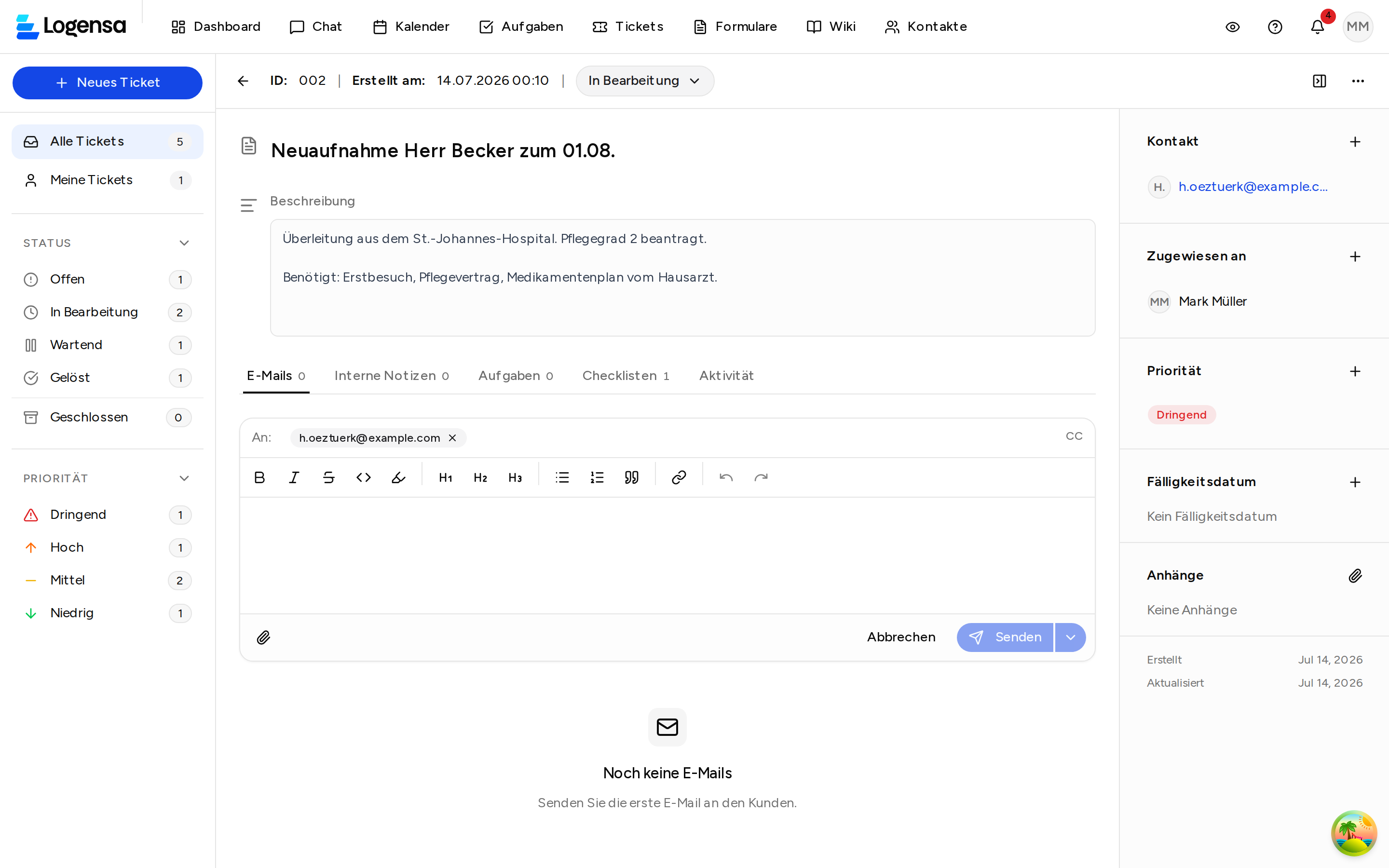 E-Mail-Composer im Ticket