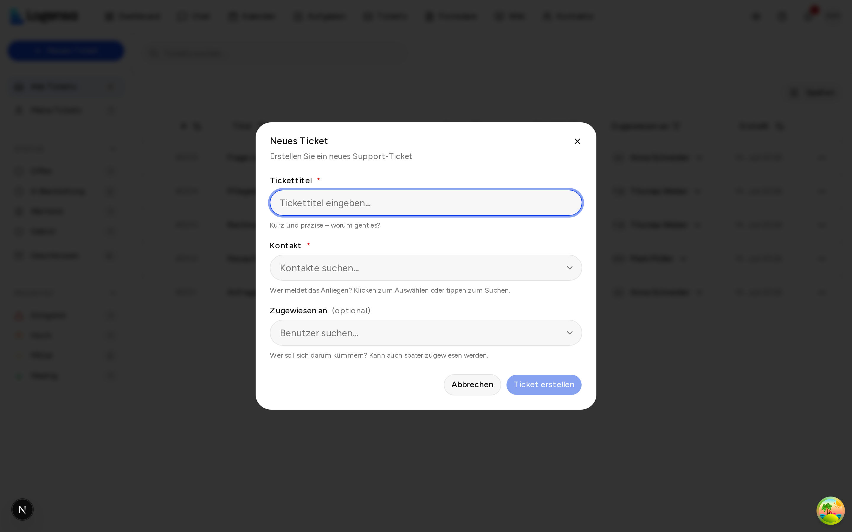 Dialog „Neues Ticket"