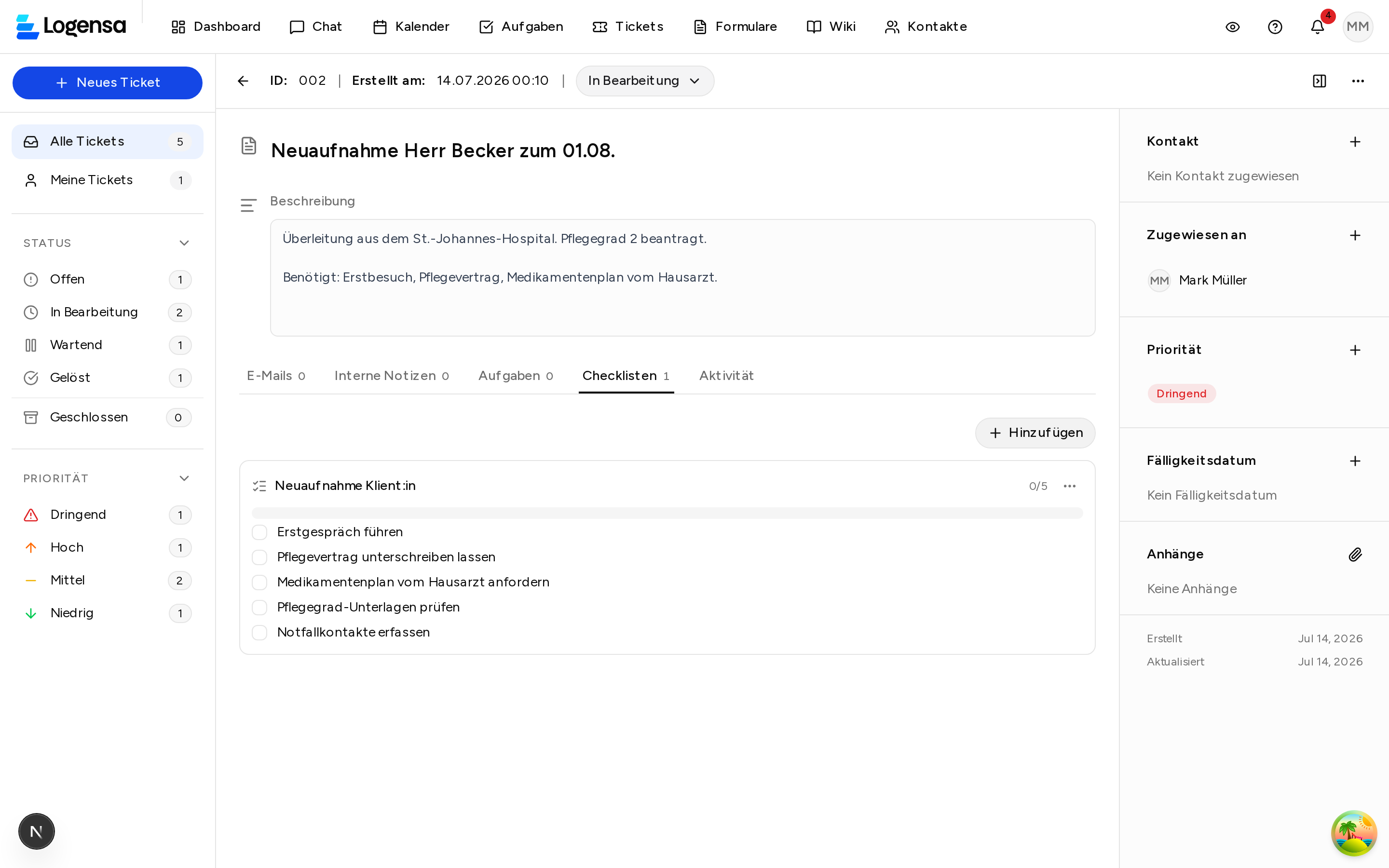 Checklisten-Tab im Ticket