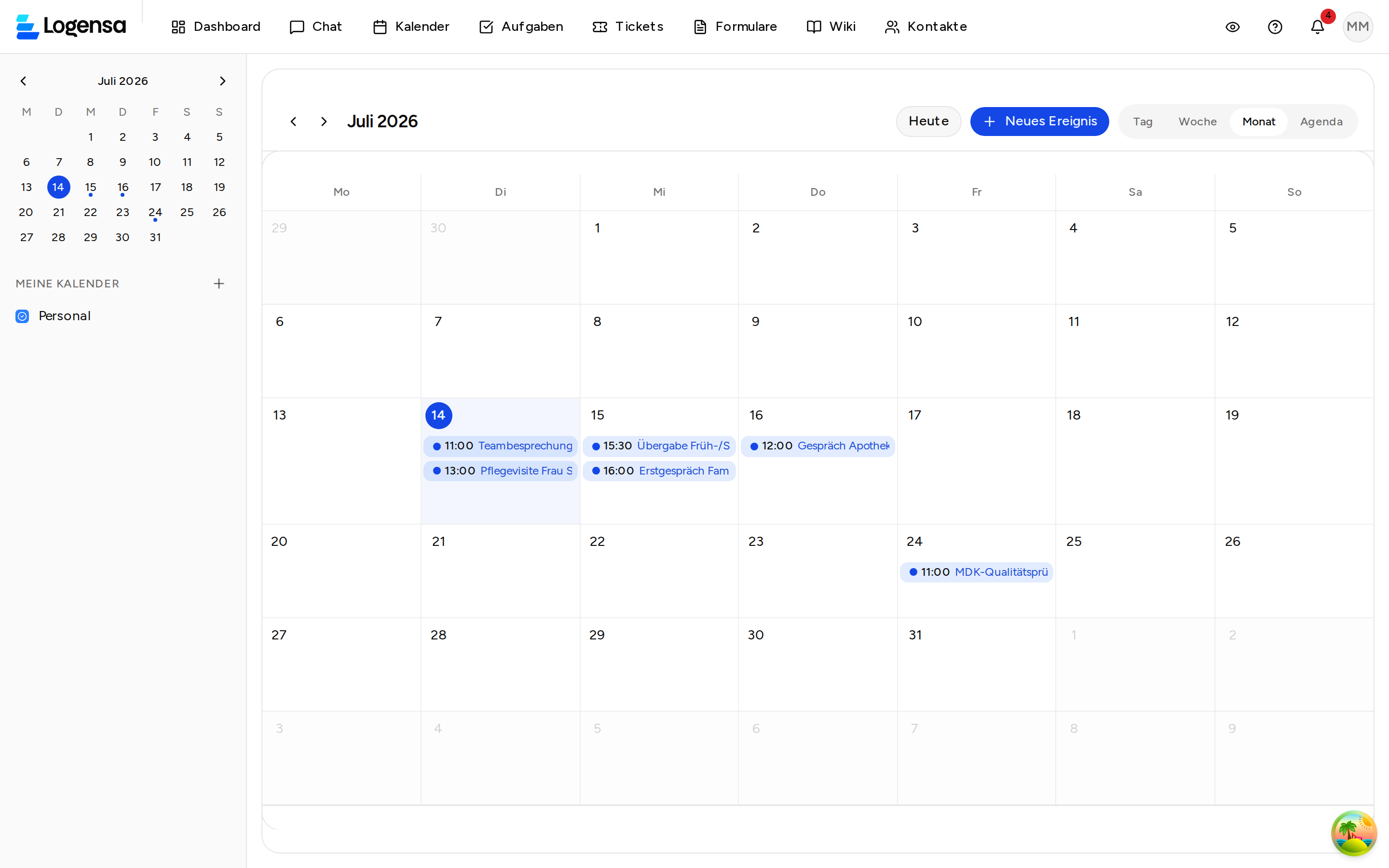 Kalender-Monatsansicht mit Terminen