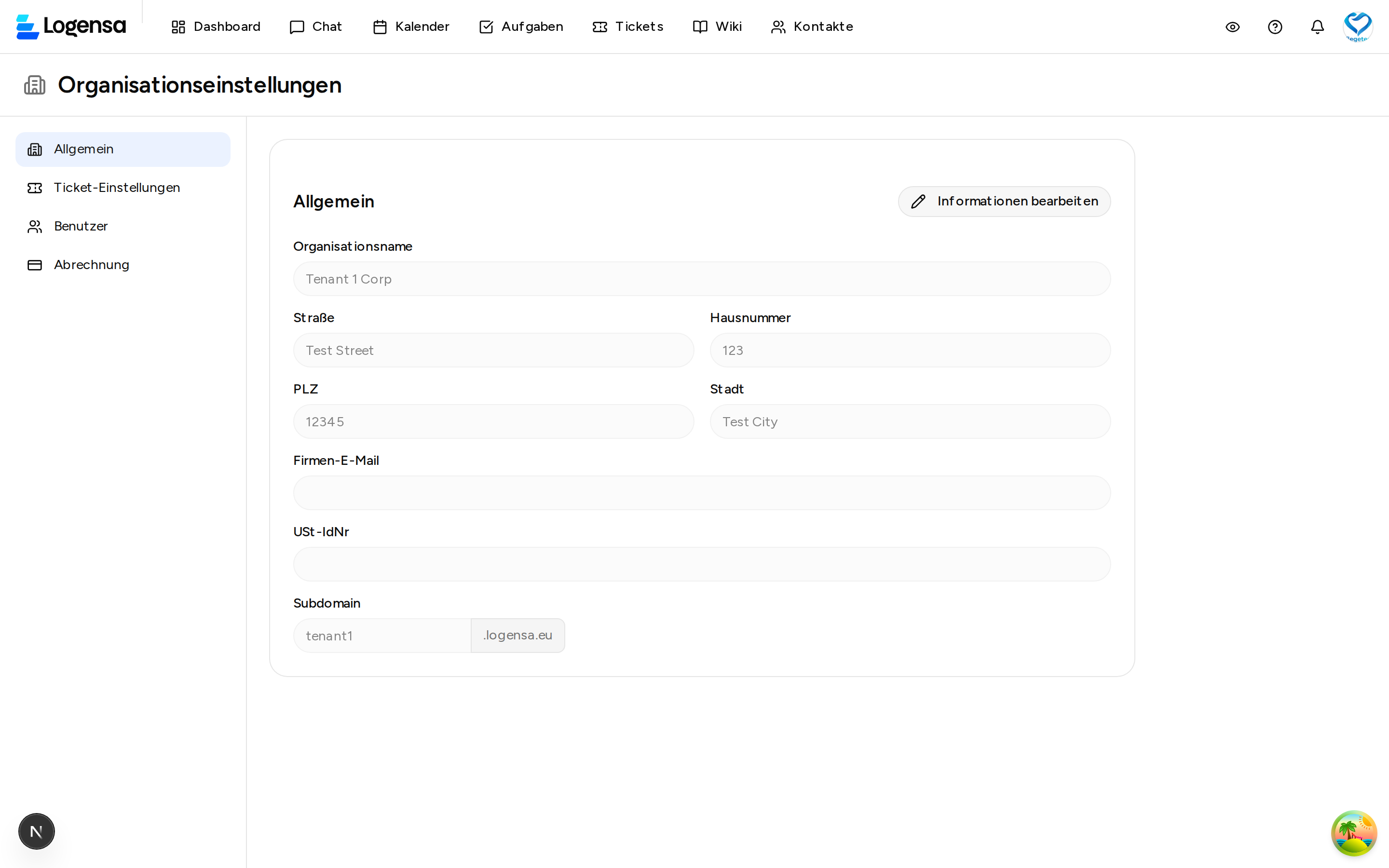 Organisationseinstellungen — Allgemein