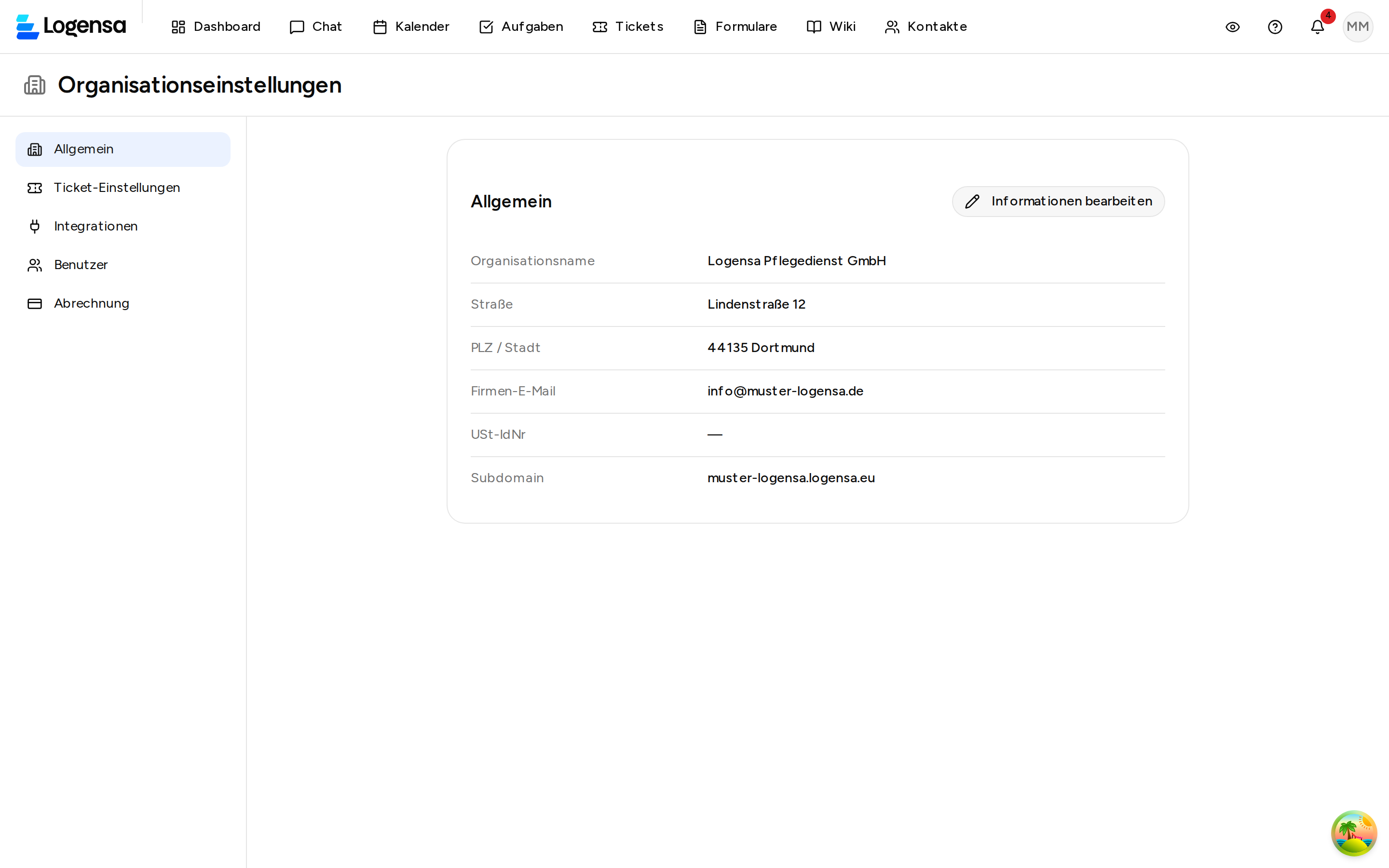 Organisationseinstellungen — Allgemein