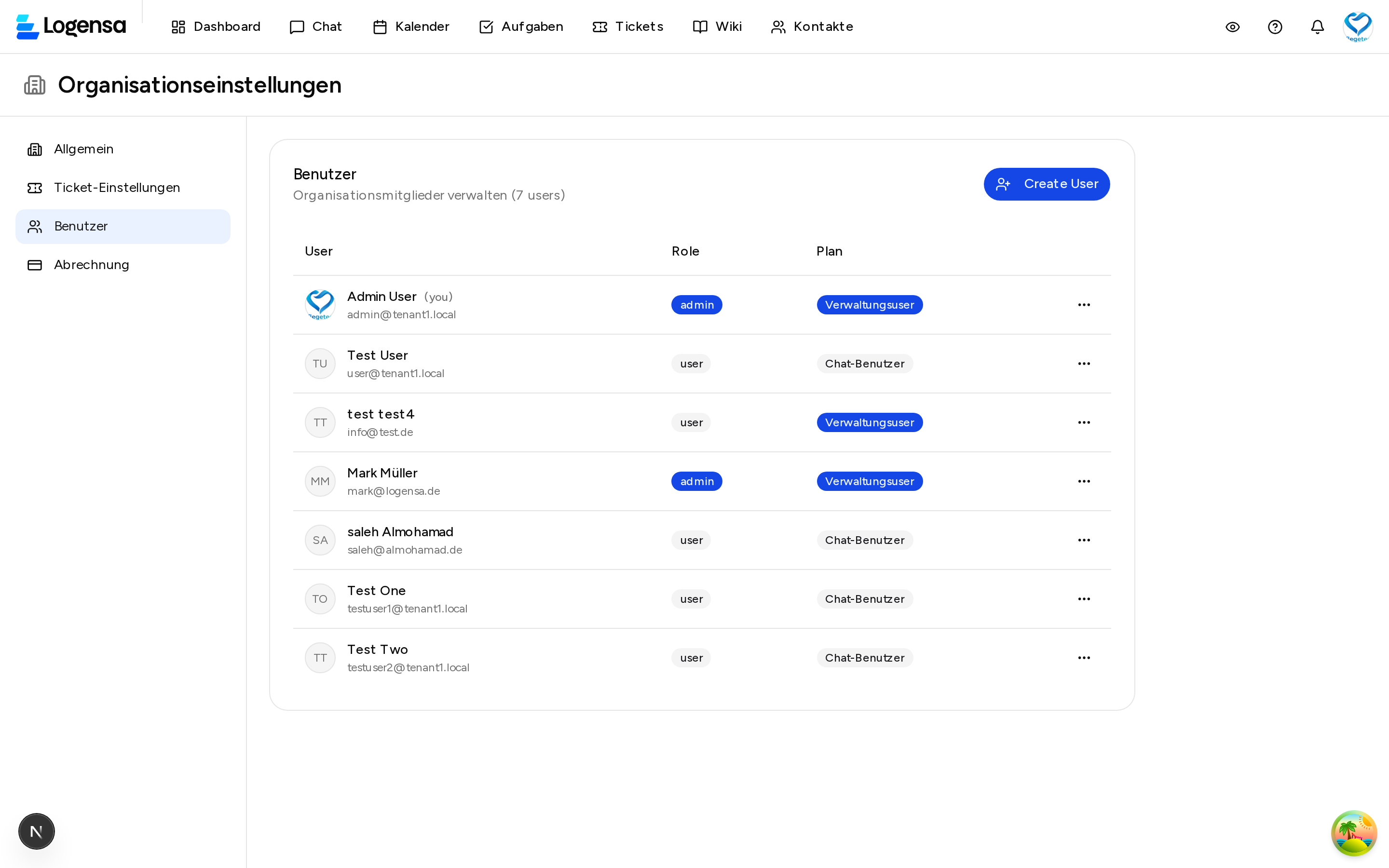Benutzer-Verwaltung in den Organisationseinstellungen