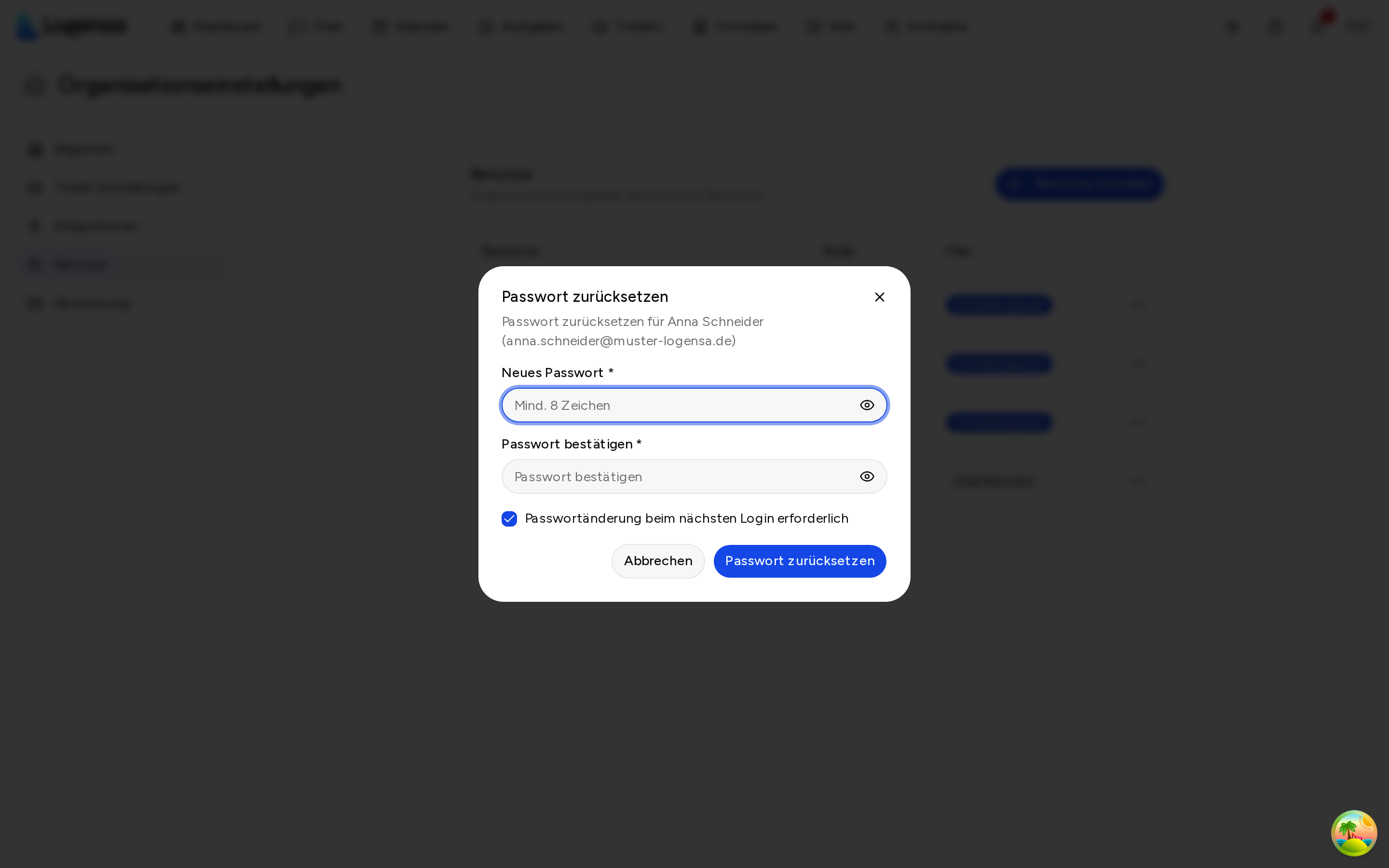 Dialog „Passwort zurücksetzen"