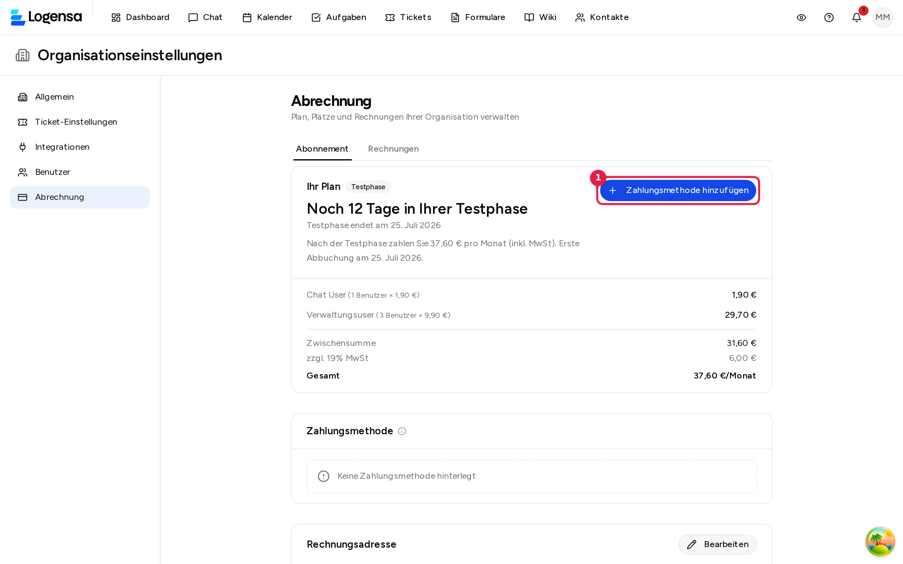 Abrechnung — „Zahlungsmethode hinzufügen" (1)
