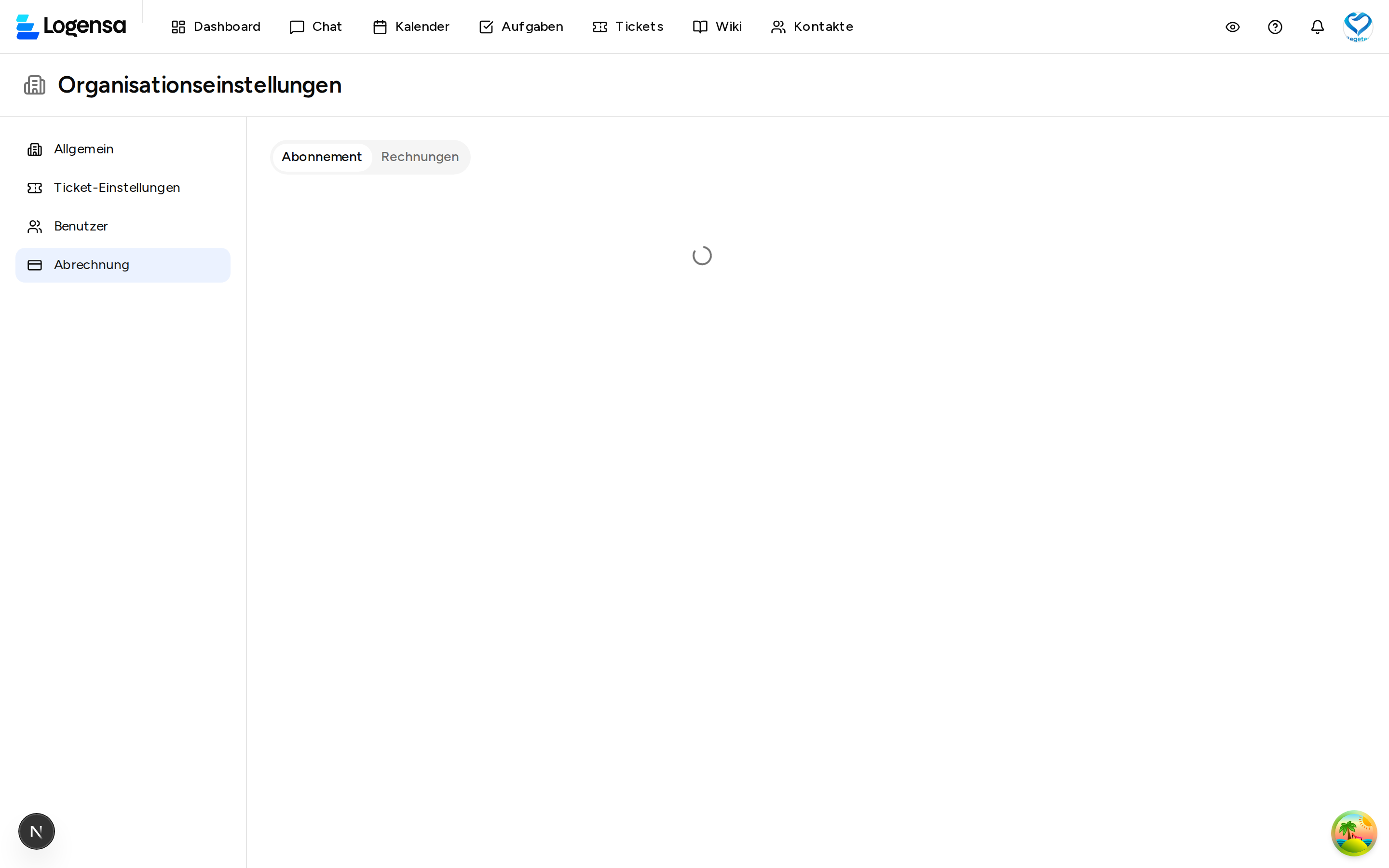 Abonnement-Bereich in den Organisationseinstellungen
