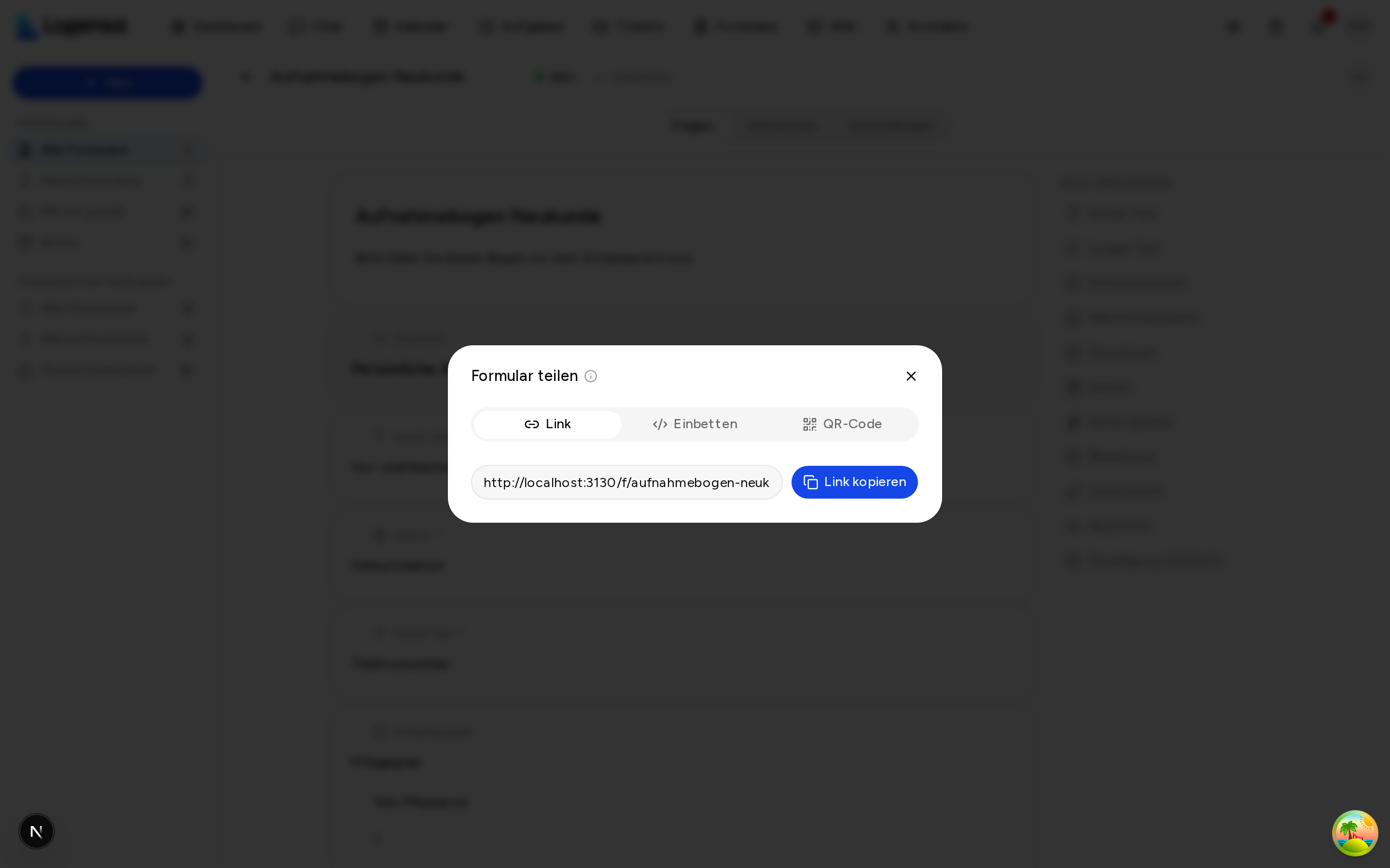 Formular teilen — Link, Einbetten, QR-Code